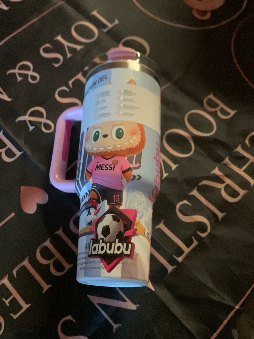 Pink Soccer Character Kids Travel Tumbler with Handle